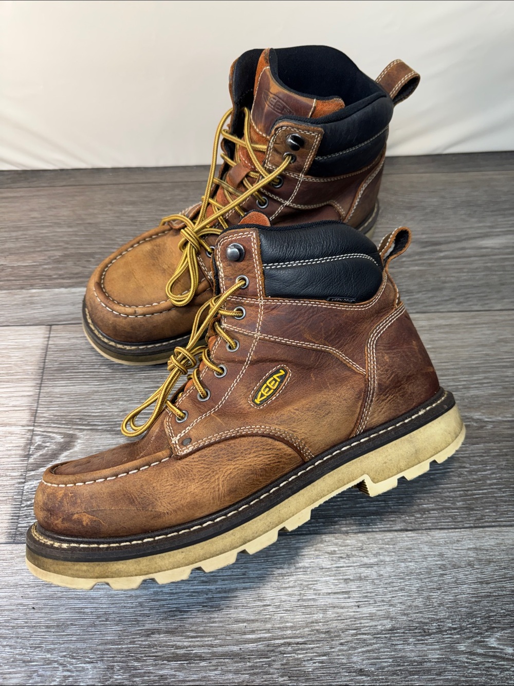 KEEN Brown Leather Moc Toe Men's Work Boots not a steel toe size 11.5 - Picture 2 of 7